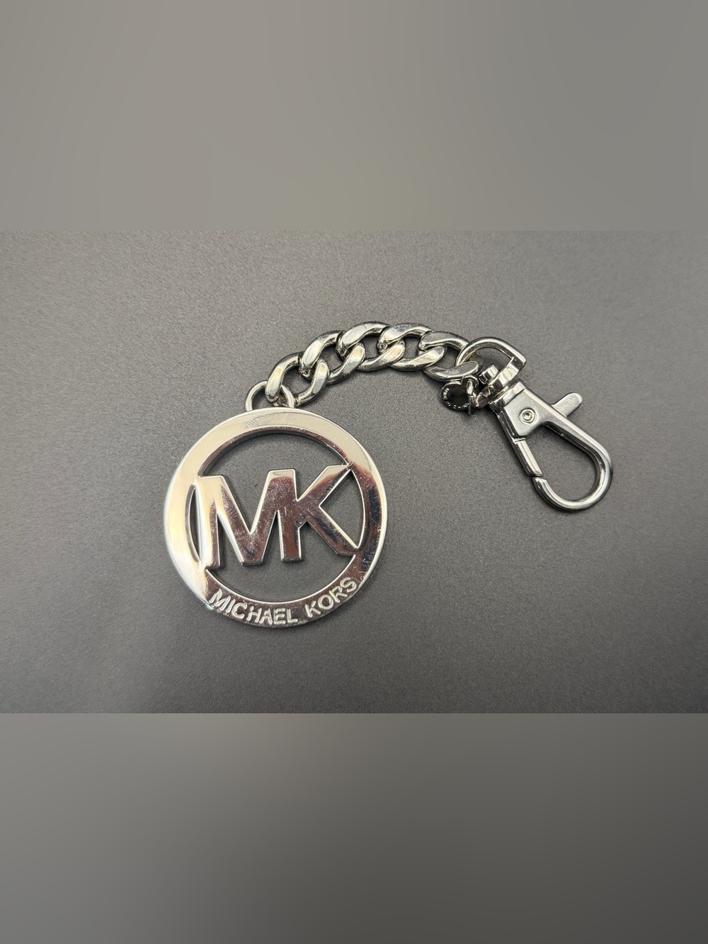 Michael Kors Silver-Tone MK Round Logo Key Fob